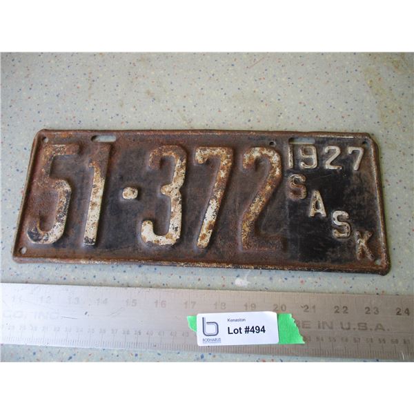 1927 Saskatchewan License Plate