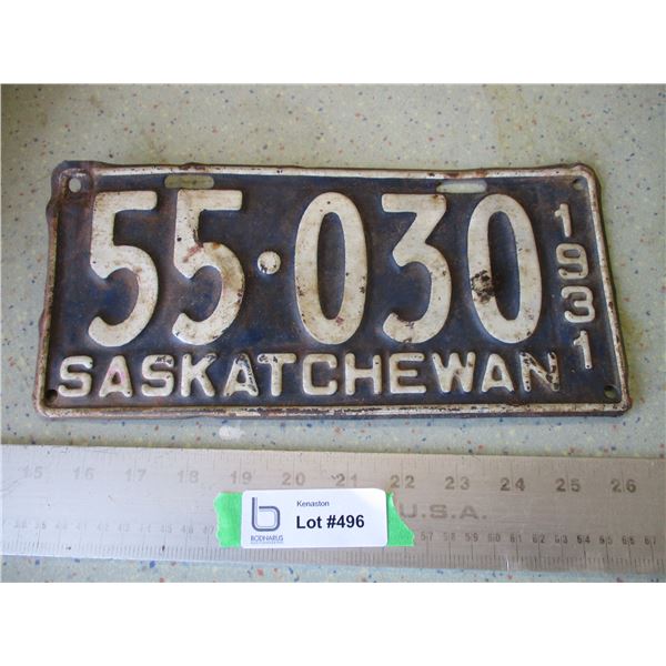 1931 Saskatchewan License Plate