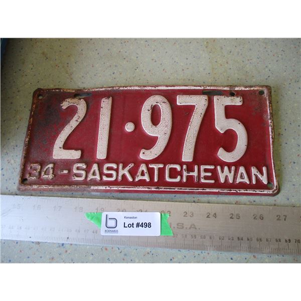 1934 Saskatchewan License Plate