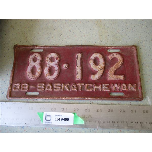 1938 Saskatchewan License Plate