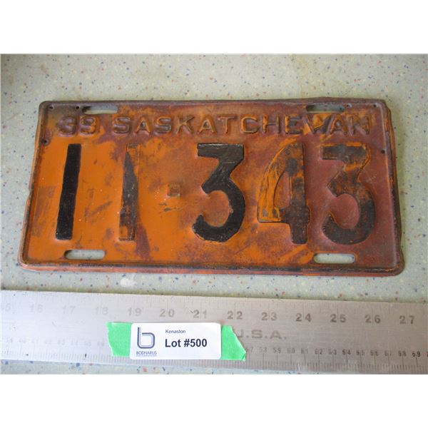 1939 Saskatchewan License Plate