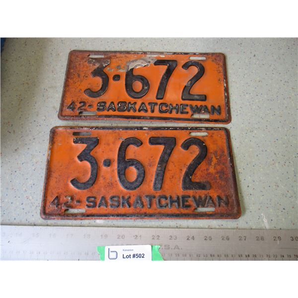 Pair of 1942 Saskatchewan License Plate