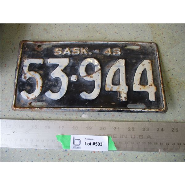 1943 Saskatchewan License Plate