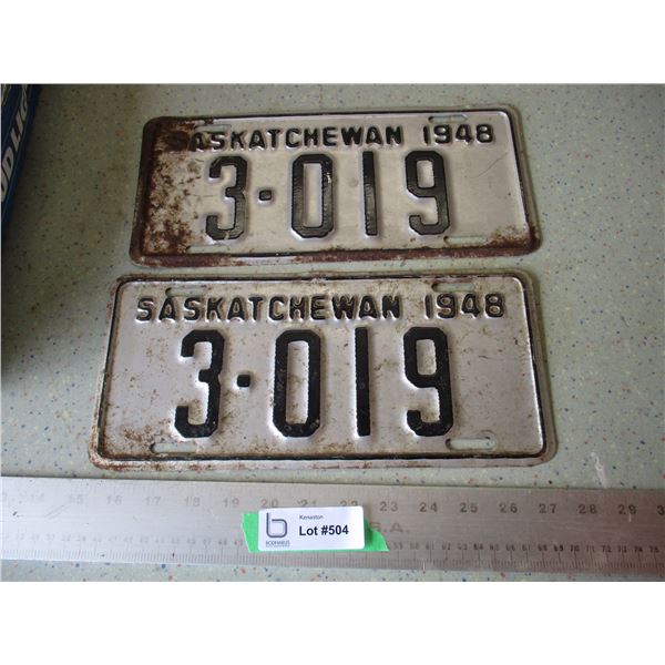 Pair of 1948 Saskatchewan License Plate