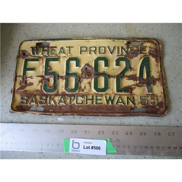 1953 Saskatchewan License Plate