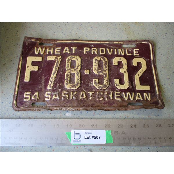 1954 Saskatchewan License Plate