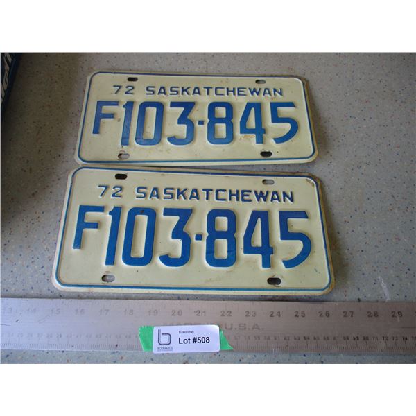 Pair of 1972 Saskatchewan License Plates