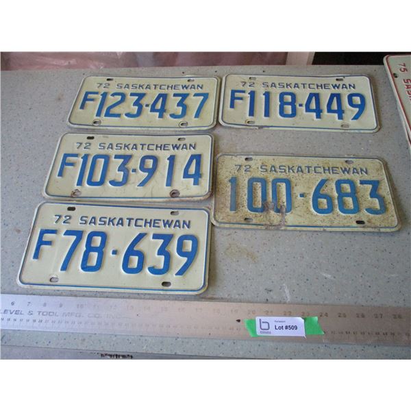 (5) 1972 Saskatchewan License Plates