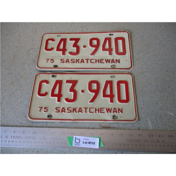 Pair of 1975 Saskatchewan License Plates