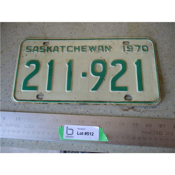 1970 Saskatchewan License Plate