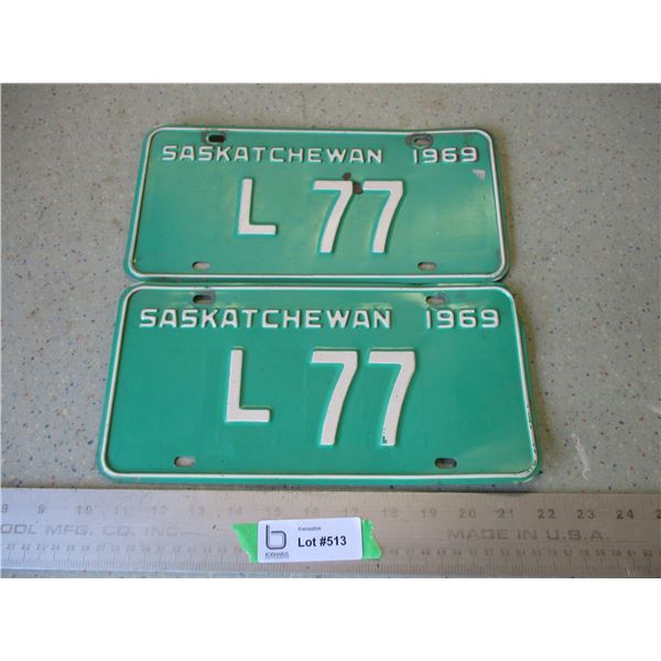 Pair of 1969 Livery Saskatchewan License Plates - Low Number