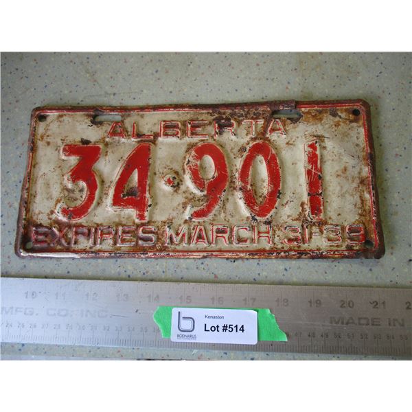 1939 Alberta License Plate