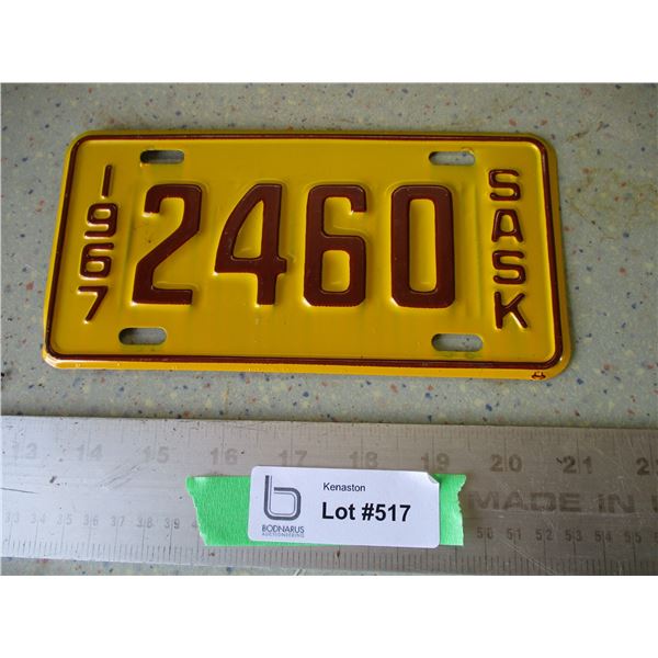 1967 Saskatchewan Motorcycle License Plate
