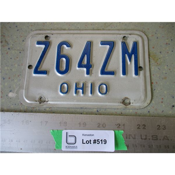 Ohio Motorcycle License Plate