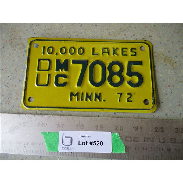 1972 Minnesota Motorcycle License Plate