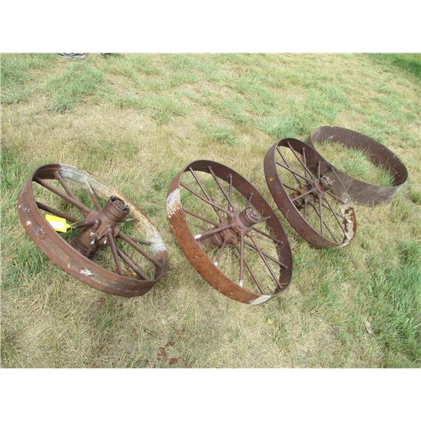 (3x Bid Price) (3) Steel Wheels (29" Diameter), Metal Ring Misc.