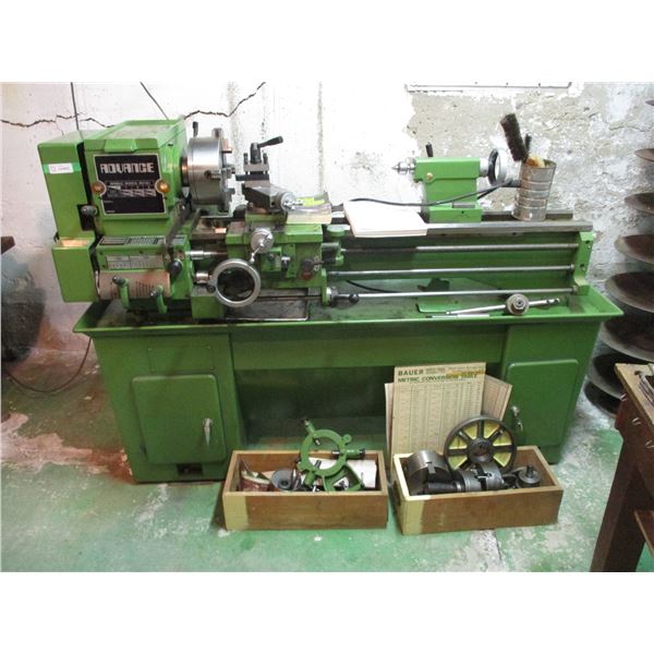 Advance Variable Speed Lathe with Attachments and Manual (Working)