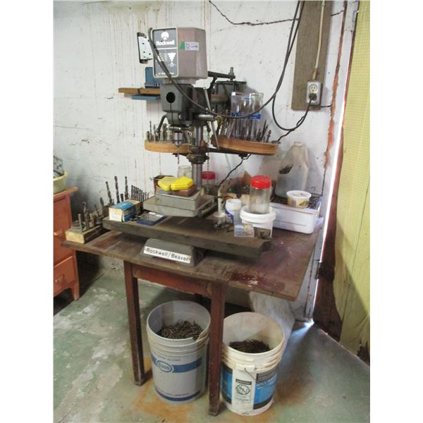 Rockwell Radial Drill Press (32") with Stand, Drill Bits & Contents (Working)