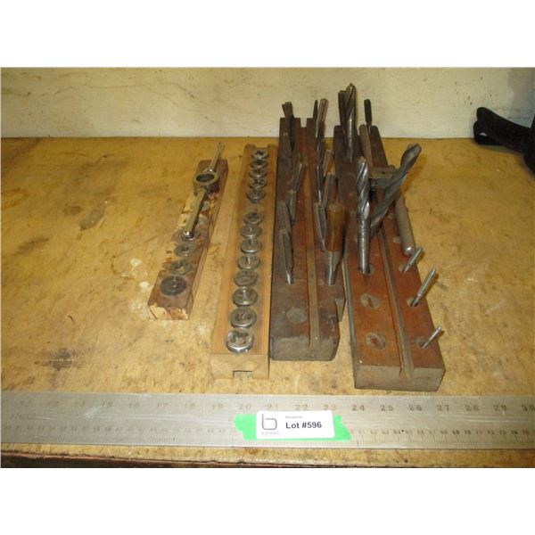 (5) Wooden Display Blocks with Taps & Dies & Handle