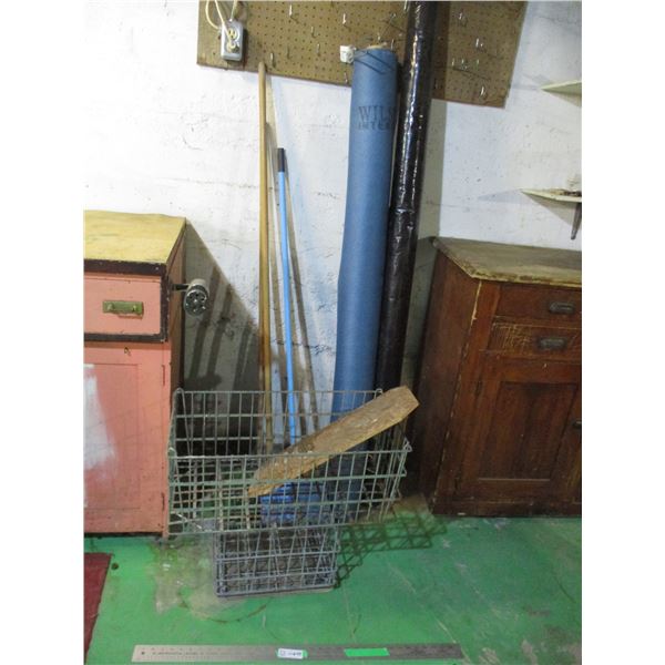 Metal Milk Crates, Brooms, Black Plastic, Misc.