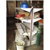 Image 1 : Hydraulic Ram, Water Hoses, Acetylene Tank, White 4 Tier Shelf with Contents
