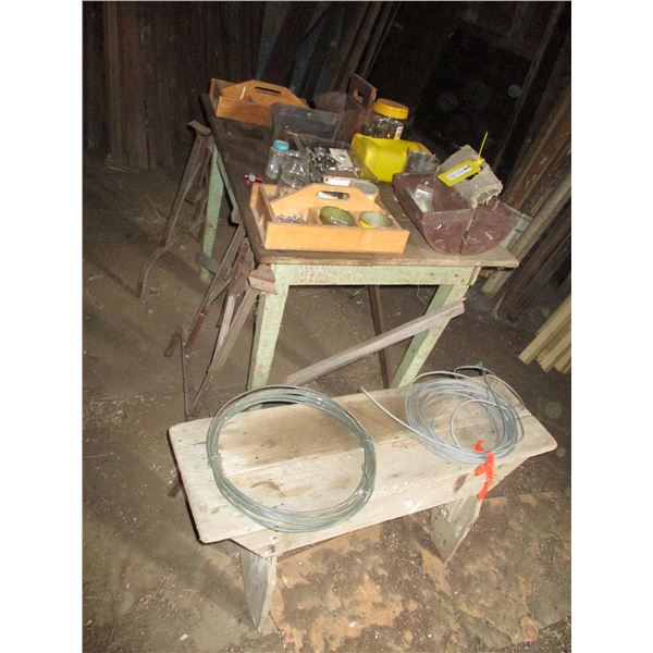 Small Work Table, Antique Bench, Nails, Bolts, Cable, Nail caddies & Nails & Spikes, Door Hardware