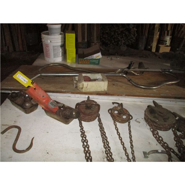 Chain Hoists, Wheels, Exhaust Blower, Light Fixture, Ball hitches, Gopher traps, Swivel wheels,