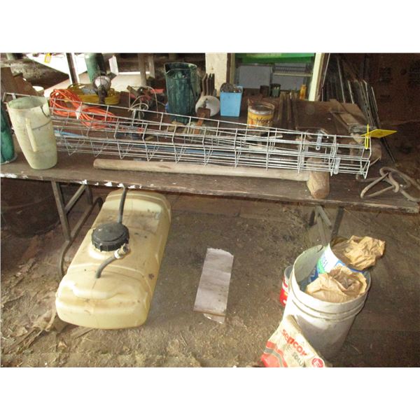 Wooden Table, Handsaws, Trouble Light, Sledge Hammer, Punches, Air Socket Set, Misc.