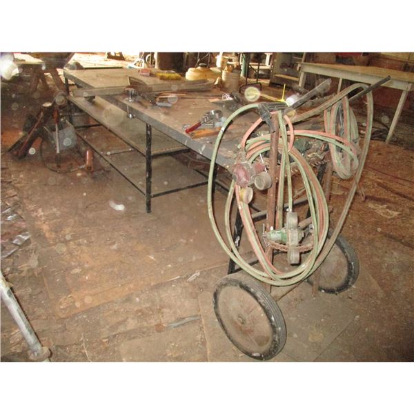 Shelf, Acetylene & Oxygen Gauges with Stand, Hydraulic Ram, Misc.