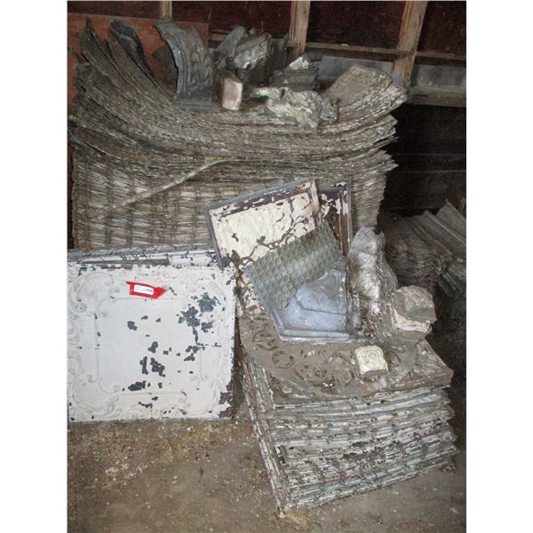 Mixed Lot of Tin Ceiling Tiles, Corner Trim, Trim