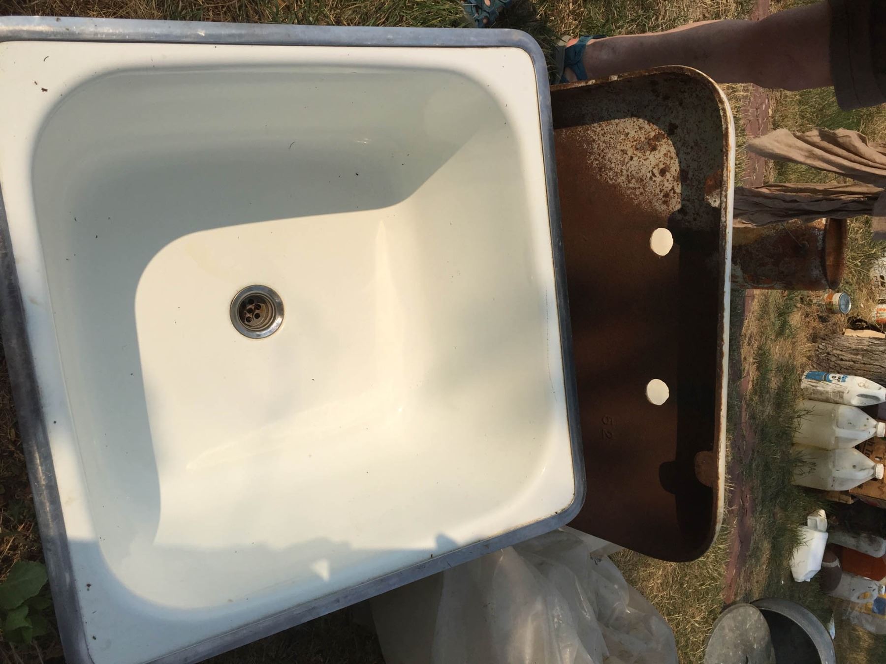 Vintage Enameled Cast Iron Sink with Matching Cast Iron Drain Board