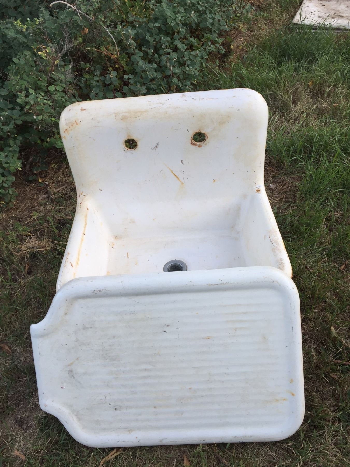 Vintage Enameled Cast Iron Sink with Matching Cast Iron Drain Board