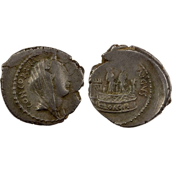 ROMAN IMPERATORIAL PERIOD: L. Mussidius Longus, AR denarius (4.05g), Rome, 42 BC, Choice VF