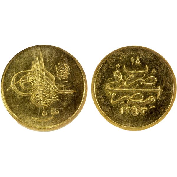 EGYPT: Abdul Hamid II, 1876-1909, AV 5 qirsh, Misr, AH1293 year 18, NGC MS62