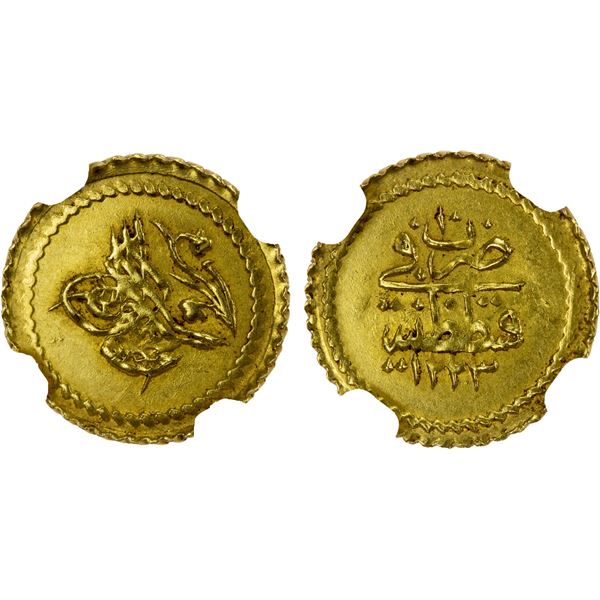 TURKEY: Mahmud II, 1808-1839, AV rubiye, Kostantiniye, AH1223 year 10, NGC AU55