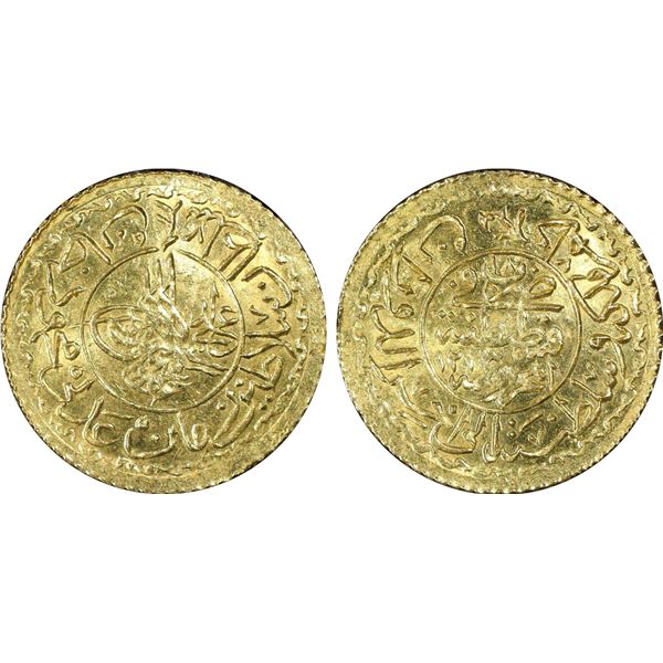TURKEY: Mahmud II, 1808-1839, AV cedid adli, Kostantiniye, AH1223 year 18, PCGS MS64