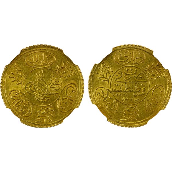 TURKEY: Mahmud II, 1808-1839, AV hayriye altin, Kostantiniye, AH1223 year 22, NGC MS63