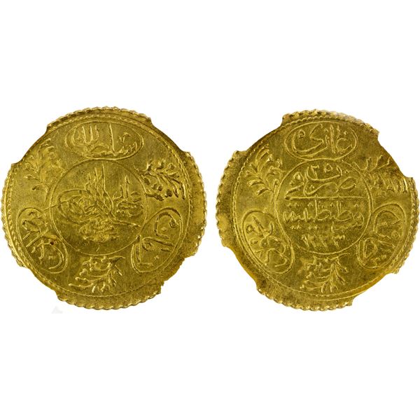 TURKEY: Mahmud II, 1808-1839, AV hayriye altin, Kostantiniye, AH1223 year 25, NGC MS63