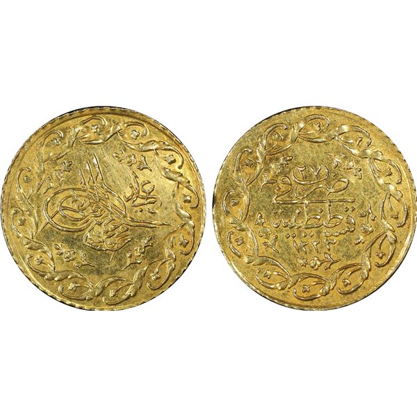 TURKEY: Mahmud II, 1808-1839, AV cedid mahmudiye, Kostantiniye, AH1223 year 27, PCGS MS62