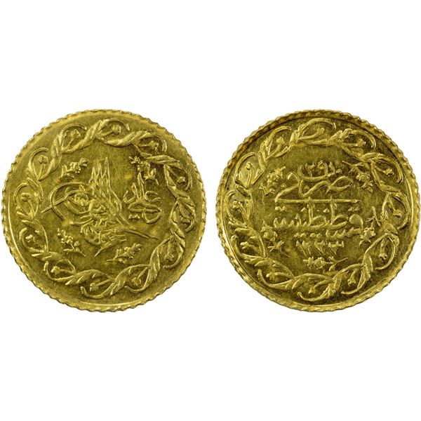 TURKEY: Mahmud II, 1808-1839, AV mahmudiye (1.63g), Kostantiniye, AH1223 year 29, lustrous Unc