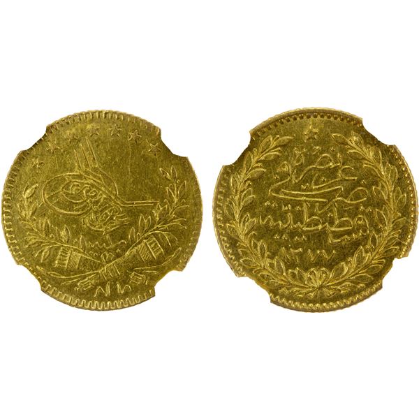 TURKEY: Abdul Aziz, 1861-1876, AV 25 kurush, Kostantiniye, AH1277 year 1, NGC MS61