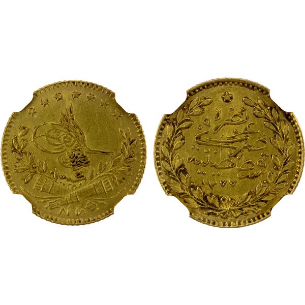 TURKEY: Abdul Aziz, 1861-1876, AV 25 kurush, Kostantiniye, AH1277 year 5, NGC AU55