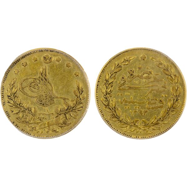 TURKEY: Murad V, 1876, AV 100 kurush, Kostantiniye, AH1293 year 1, PCGS XF40