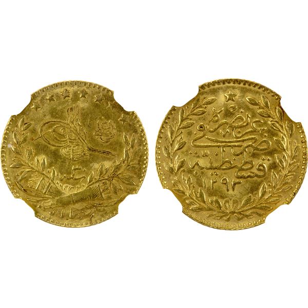 TURKEY: Abdul Hamid II, 1878-1909, AV 25 kurush, Kostantiniye, AH1293 year 30, NGC MS62