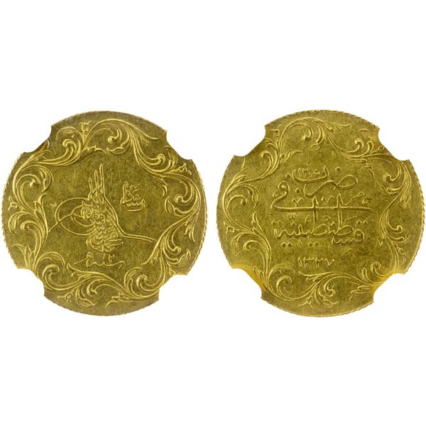 TURKEY: Mehmet V, 1909-1918, AV 12 1/2 kurush, Kostantiniye, AH1327 year 2, NGC MS62