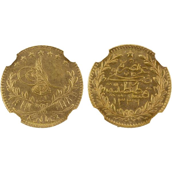 TURKEY: Mehmet VI, 1918-1924, AV 25 kurush, Kostantiniye, AH1336 year 1, NGC MS63