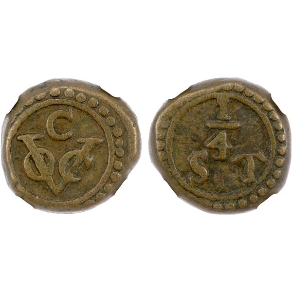 CEYLON: United East India Company, AE 1/4 stuiver, Columbo, ND (1783), NGC XF40 BN