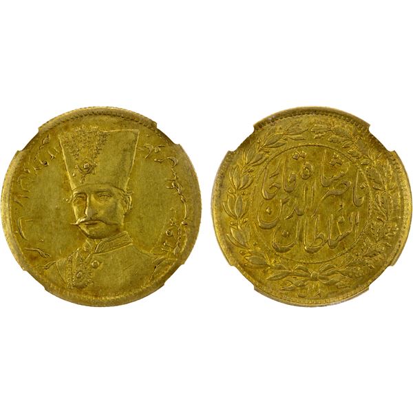 IRAN: Nasir al-Din Shah, 1848-1896, AV toman, Tehran, AH1297, NGC AU details