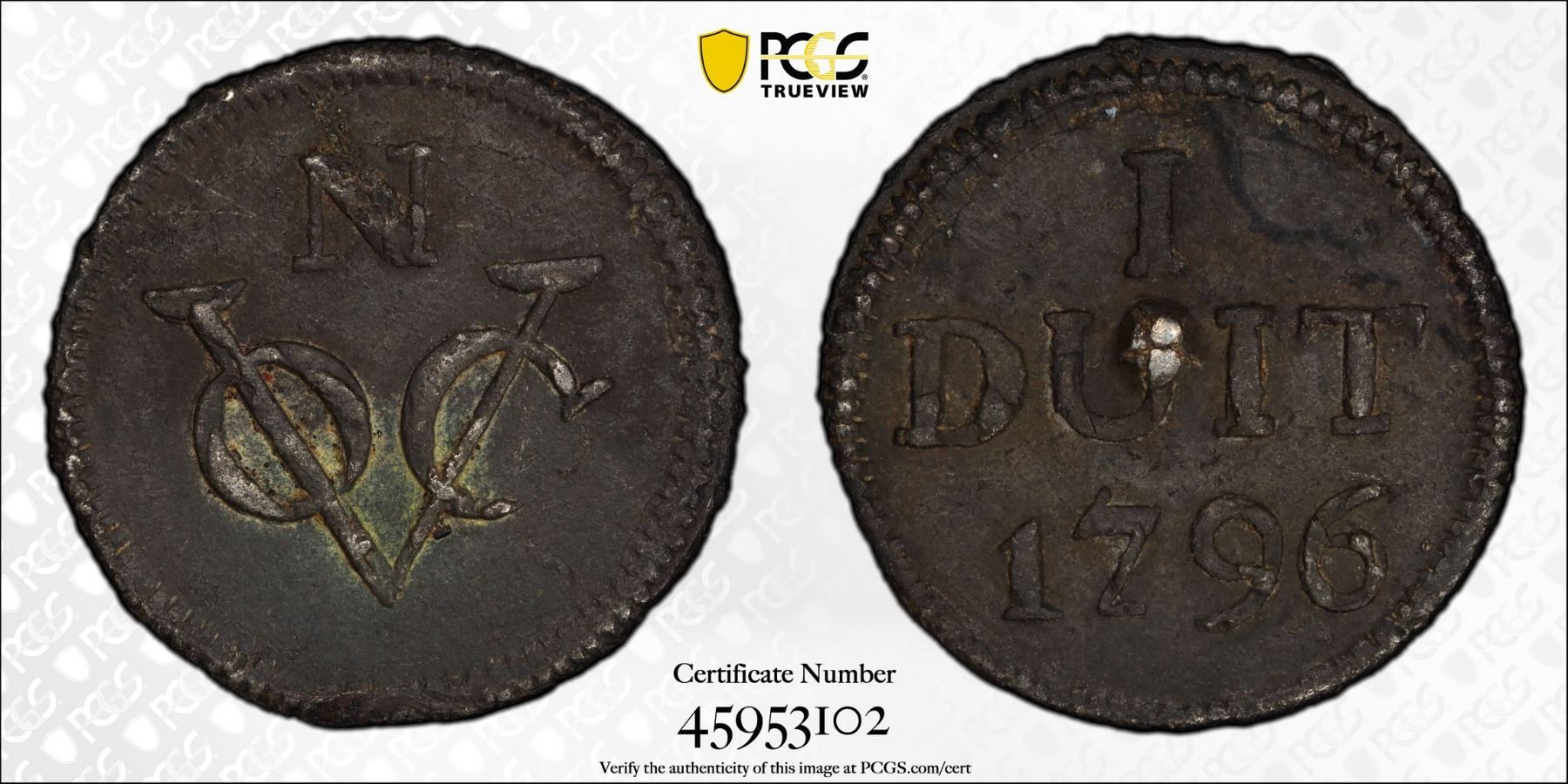 NETHERLANDS EAST INDIES: Batavian Republic, tin duit (5.39g), Java ...