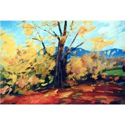 J.K. HANSEGGER 679 AUTUMN TREE W/ MOUNTAINS O/C